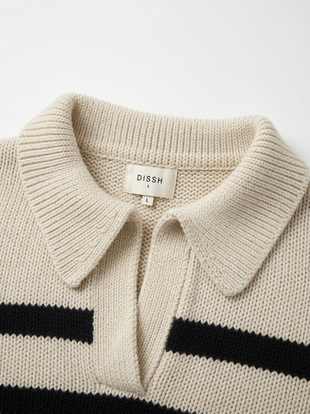 DISSH Cream and Black Striped Knit Polo
